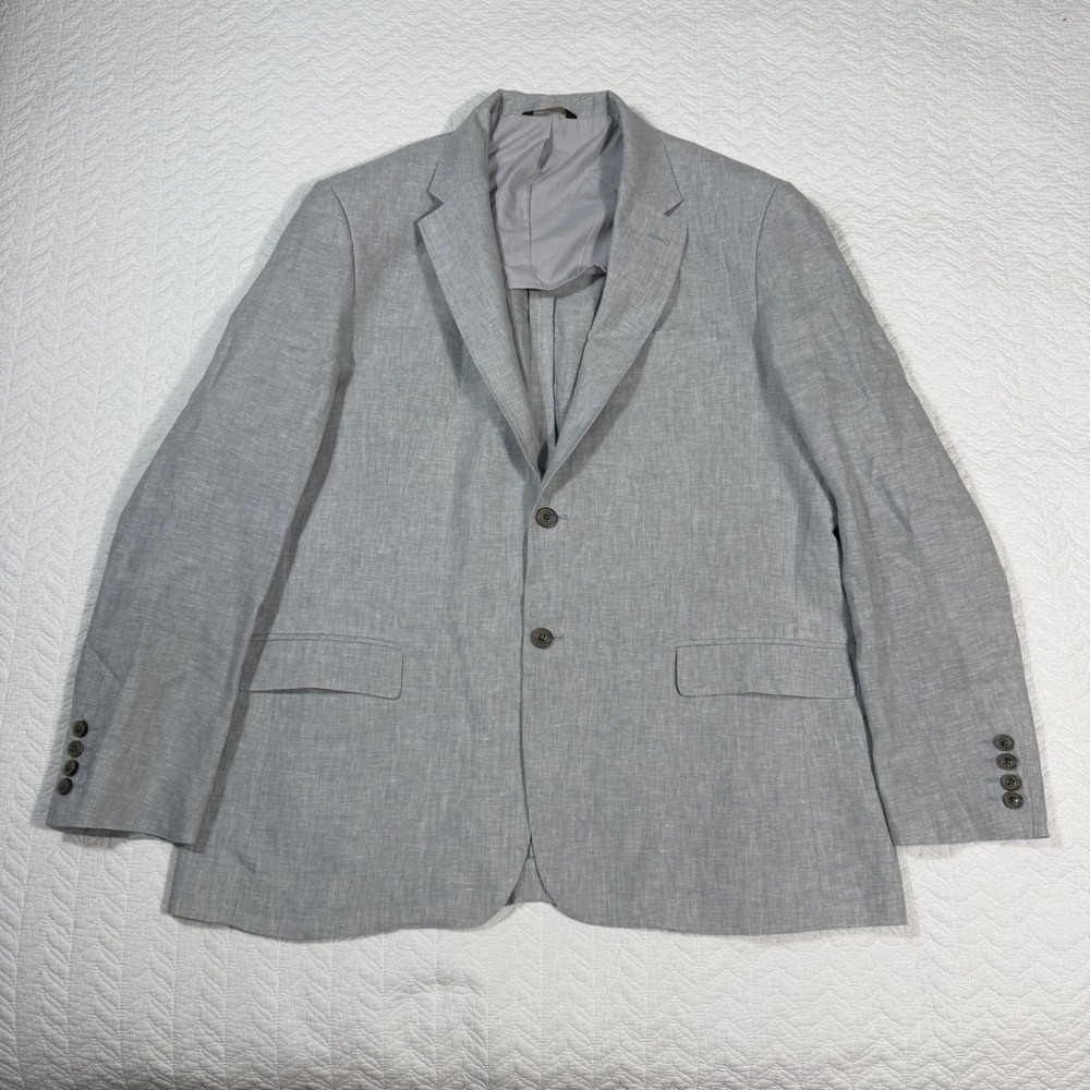 Tasso Elba Mens Blazer XXL 100% Linen Two Button Sport Coat Gray Preppy NWOT